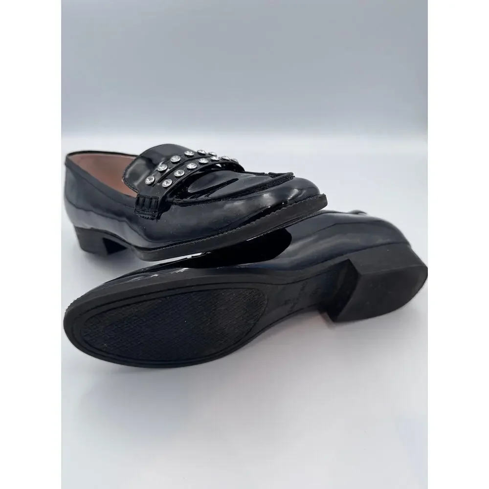 Bandolino BNLAURA3 Black Patent Rhinestone Loafers Women's Size 9M Slip-On